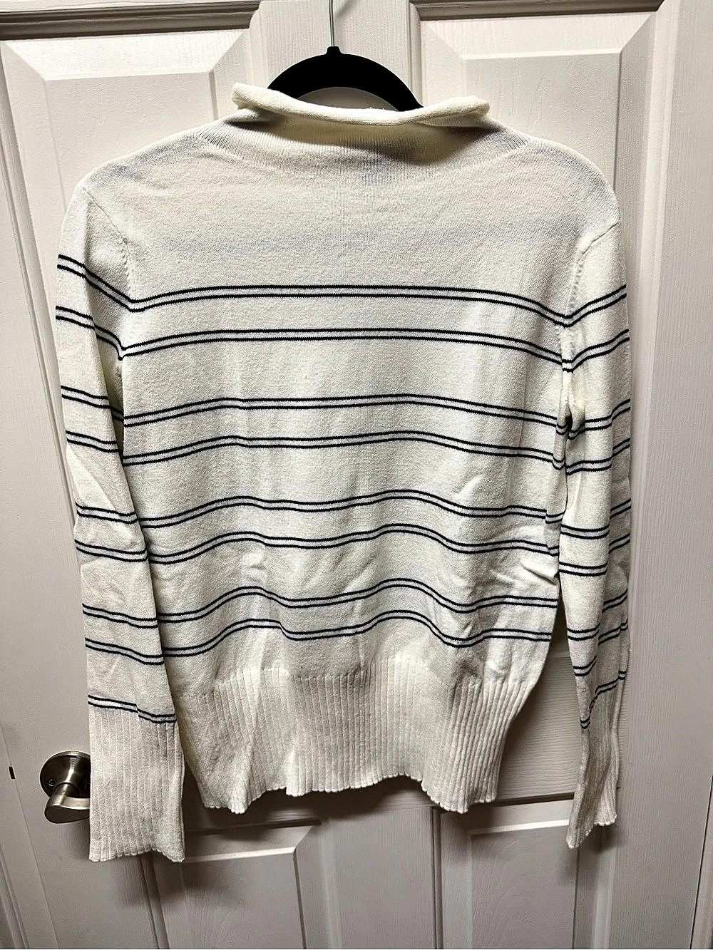 French Connection Striped Cowl Neck Sweater in White & Black Size Large